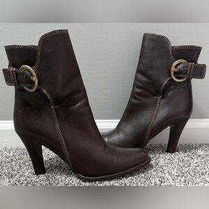 Coach Nancie Brown Leather Ankle Boots